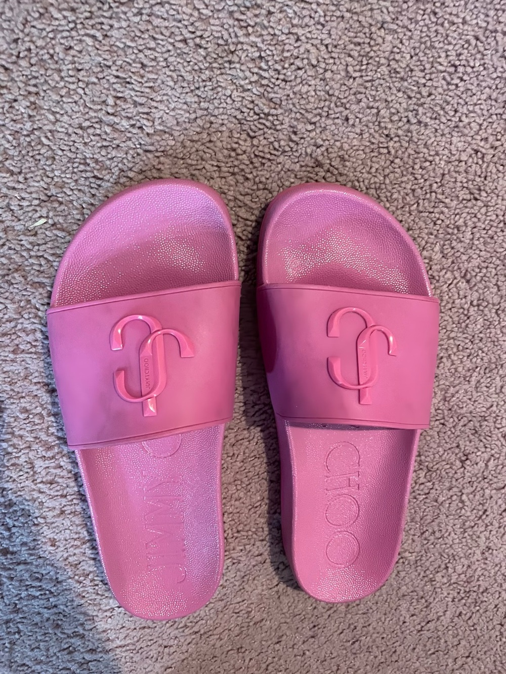 Jimmy Choo Hot Pink Logo Slide Sandals